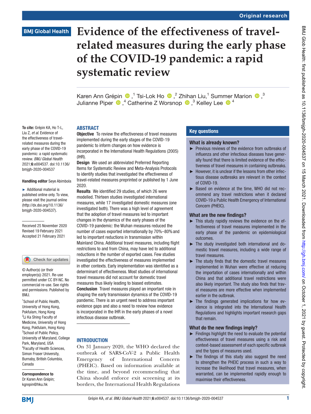 Related Measures During the Early Phase of the COVID-19 Pandemic: a Rapid Systematic Review