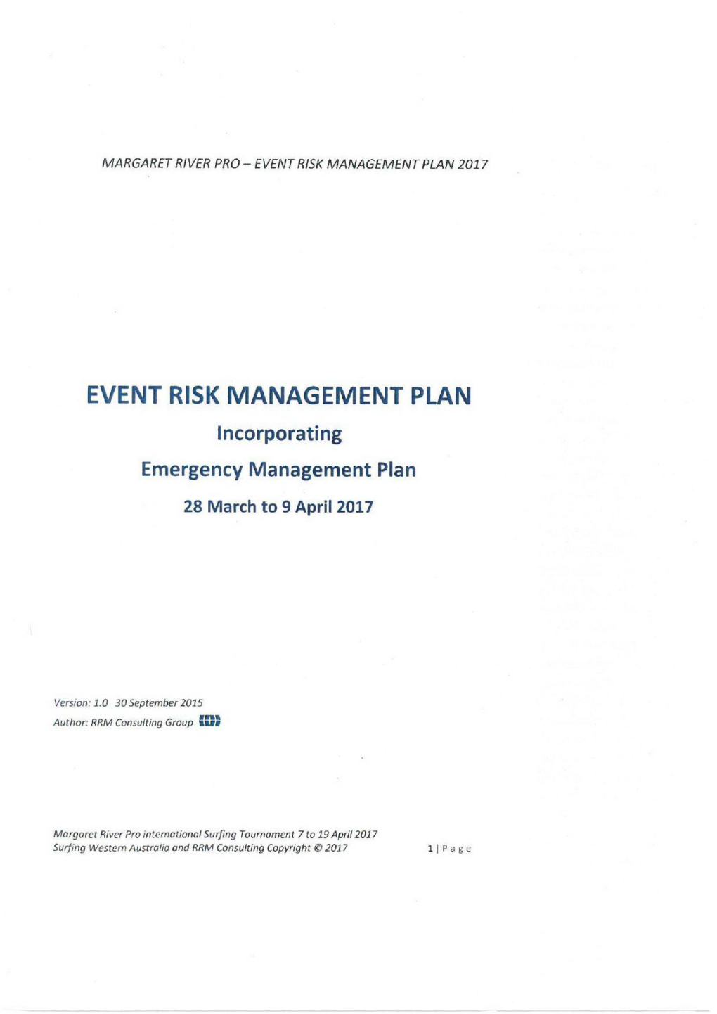 Event Risk Management Plan 2017