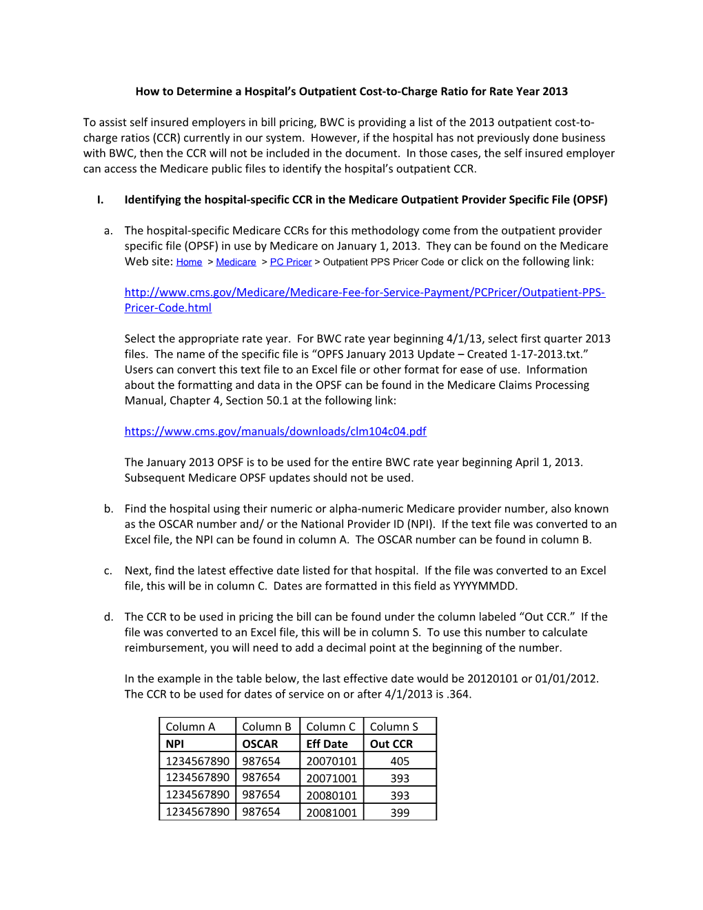 How to Determine a Hospital S Outpatient Cost-To-Charge Ratio for Rate Year 2013