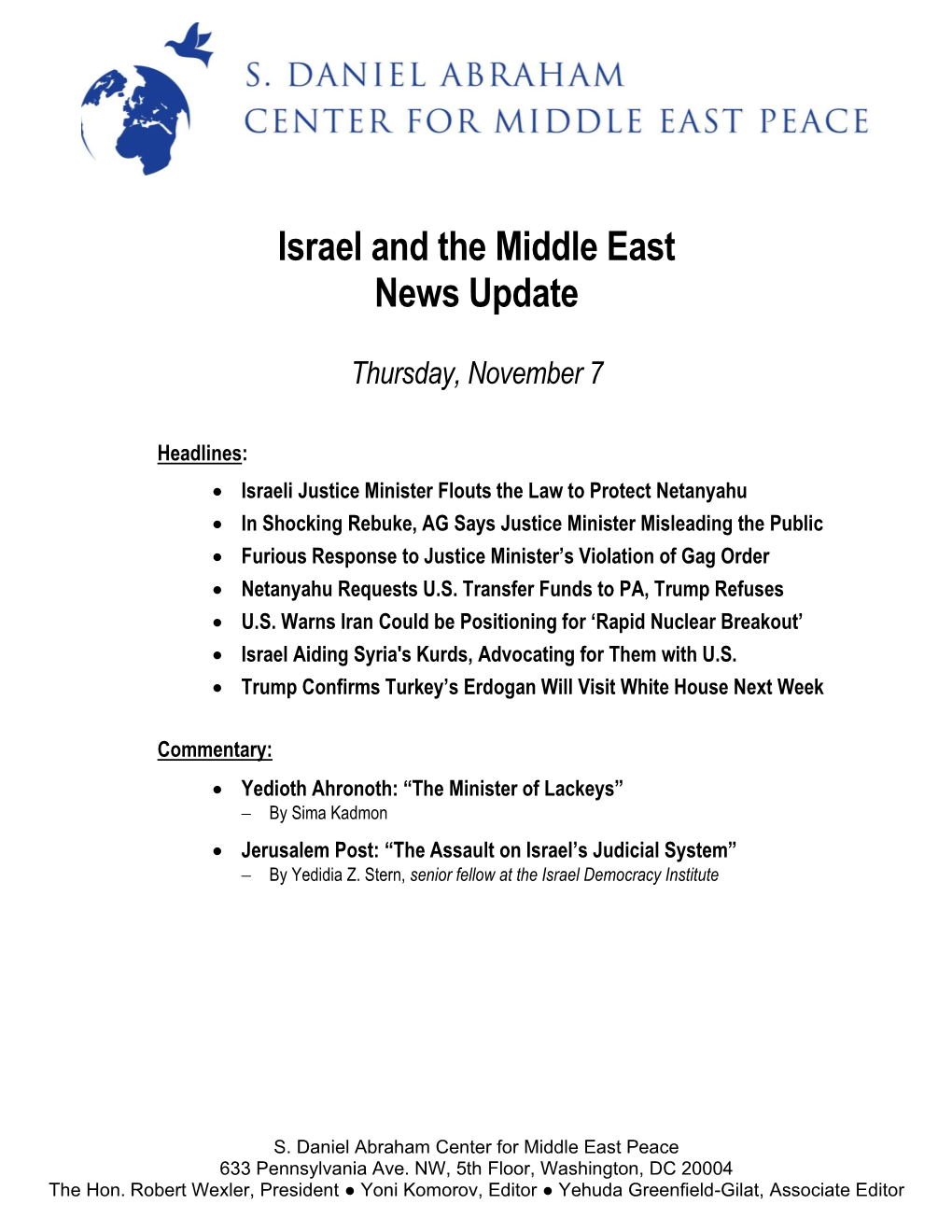 Israel and the Middle East News Update