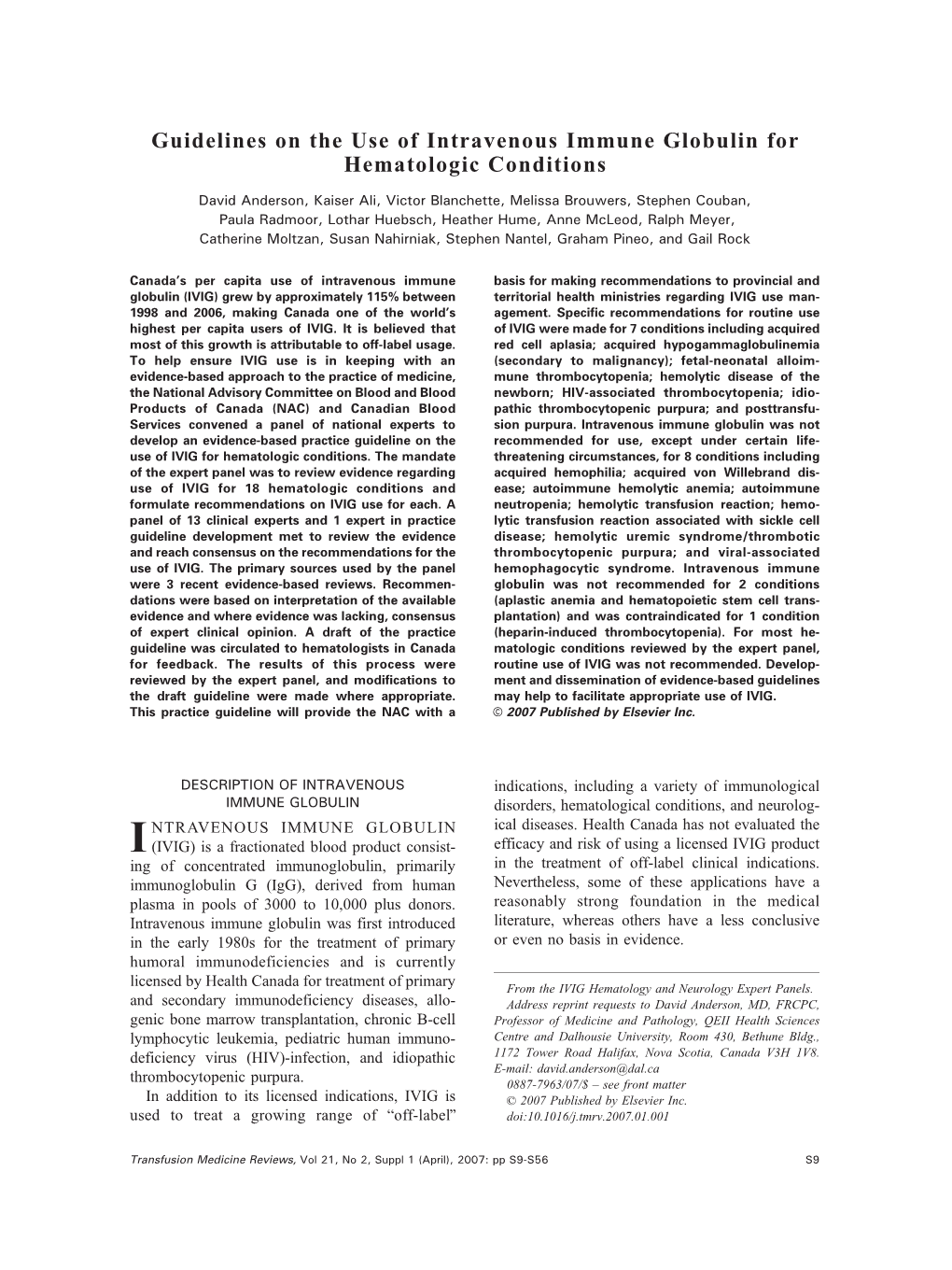 Guidelines on the Use of Intravenous Immune Globulin for Hematologic Conditions