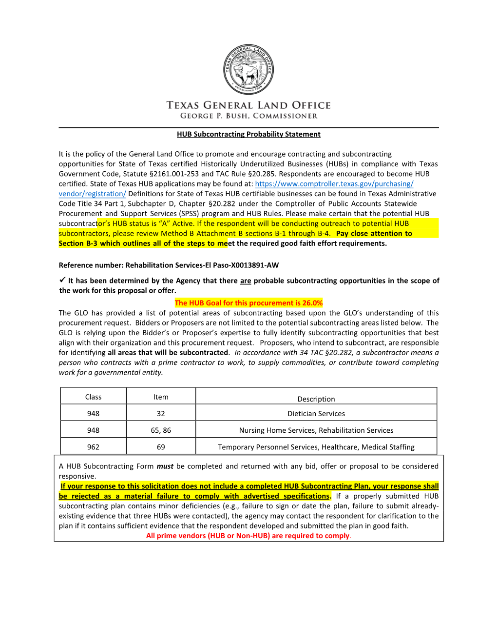 HUB Subcontracting Statement