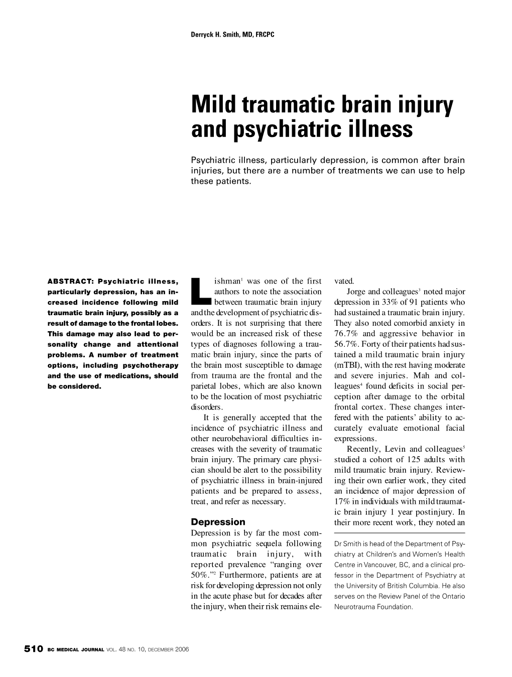 Mild Traumatic Brain Injury and Psychiatric Illness