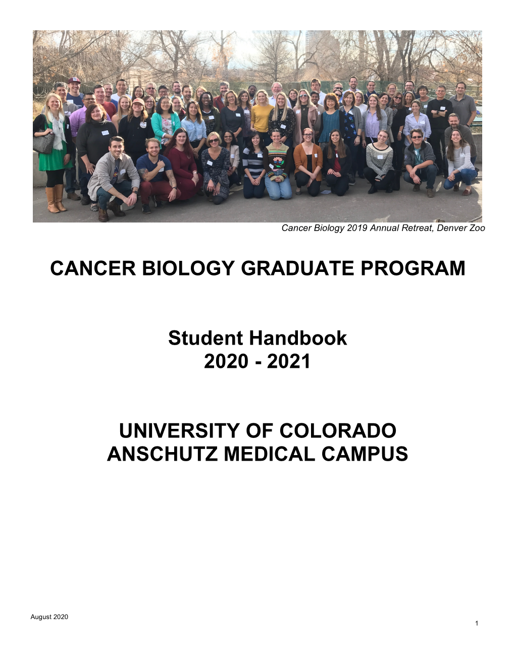 CANCER BIOLOGY GRADUATE PROGRAM Student Handbook 2020