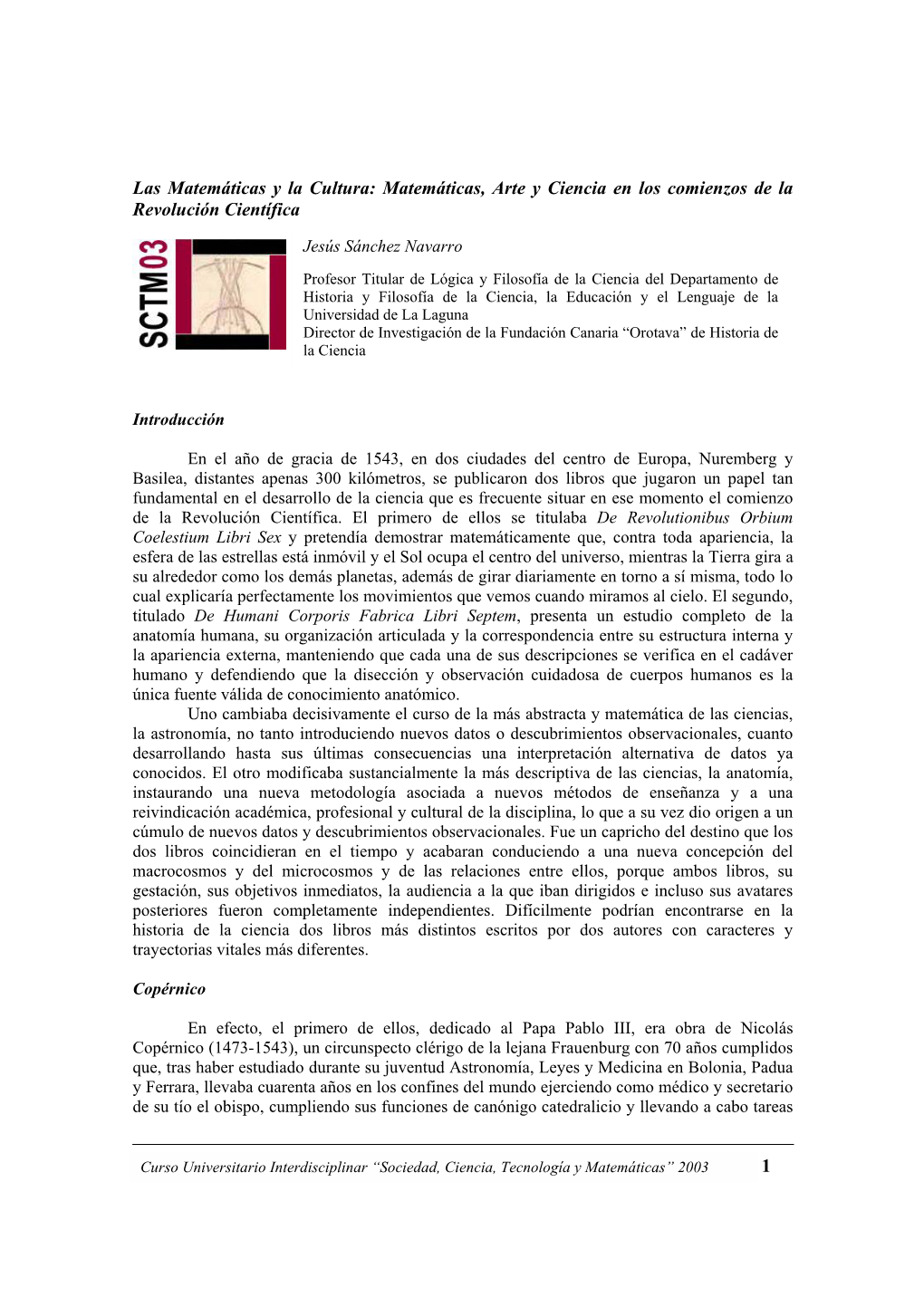 Matemáticas, Arte Y Ciencia En Los Comienzos De La Revolución Científica 1