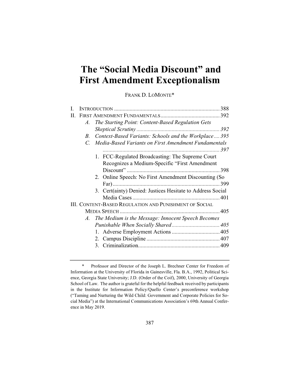 The “Social Media Discount” and First Amendment Exceptionalism