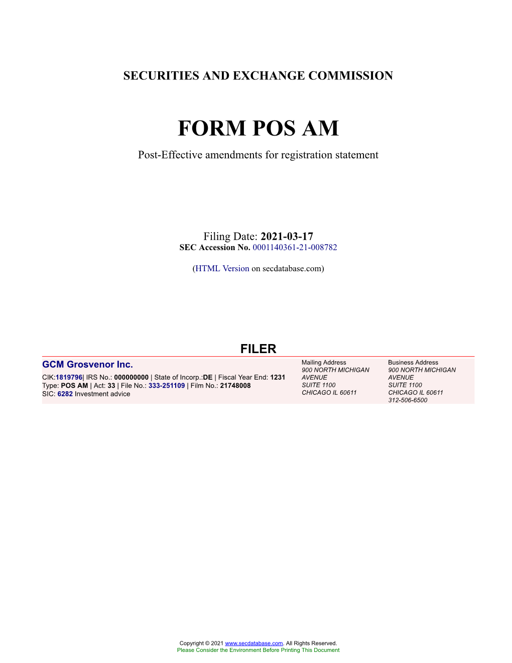 GCM Grosvenor Inc. Form POS AM Filed 2021-03-17