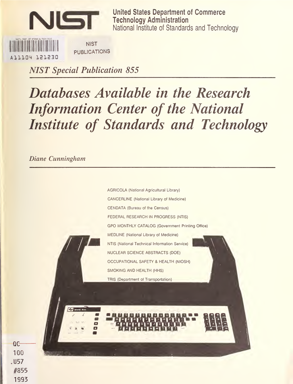 Databases Available in the Research Information Center of the National Institute of Standards and Technology