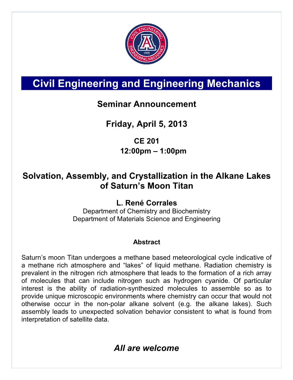 Civil Engineering And Engineering Mechanics Seminar