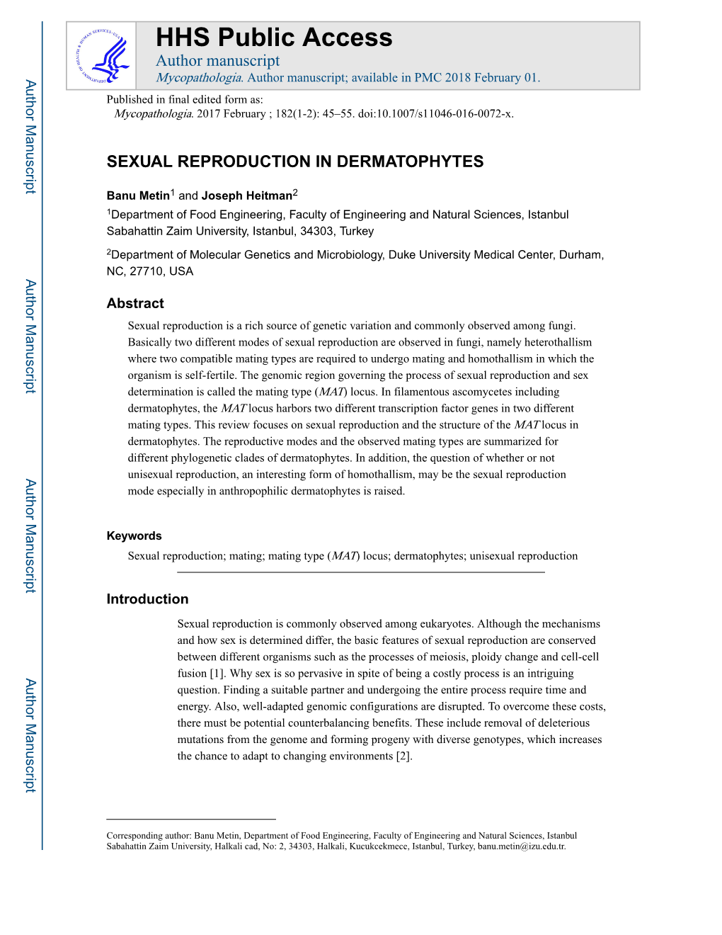 Sexual Reproduction in Dermatophytes