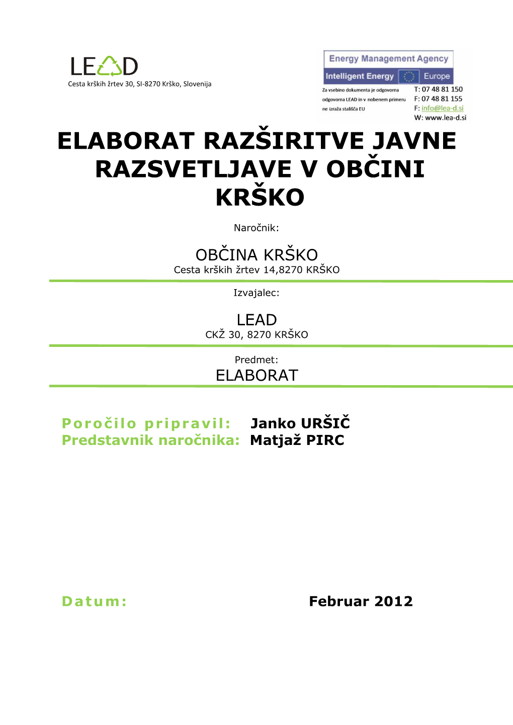 Elaborat Razširitve Javne Razsvetljave V Občini Krško