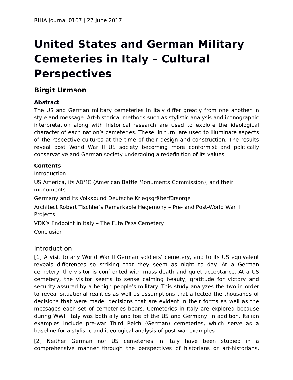 United States and German Military Cemeteries in Italy – Cultural Perspectives