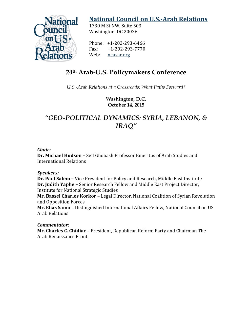 "Geo-Political Dynamics: Syria, Lebanon, and Iraq" Transcript