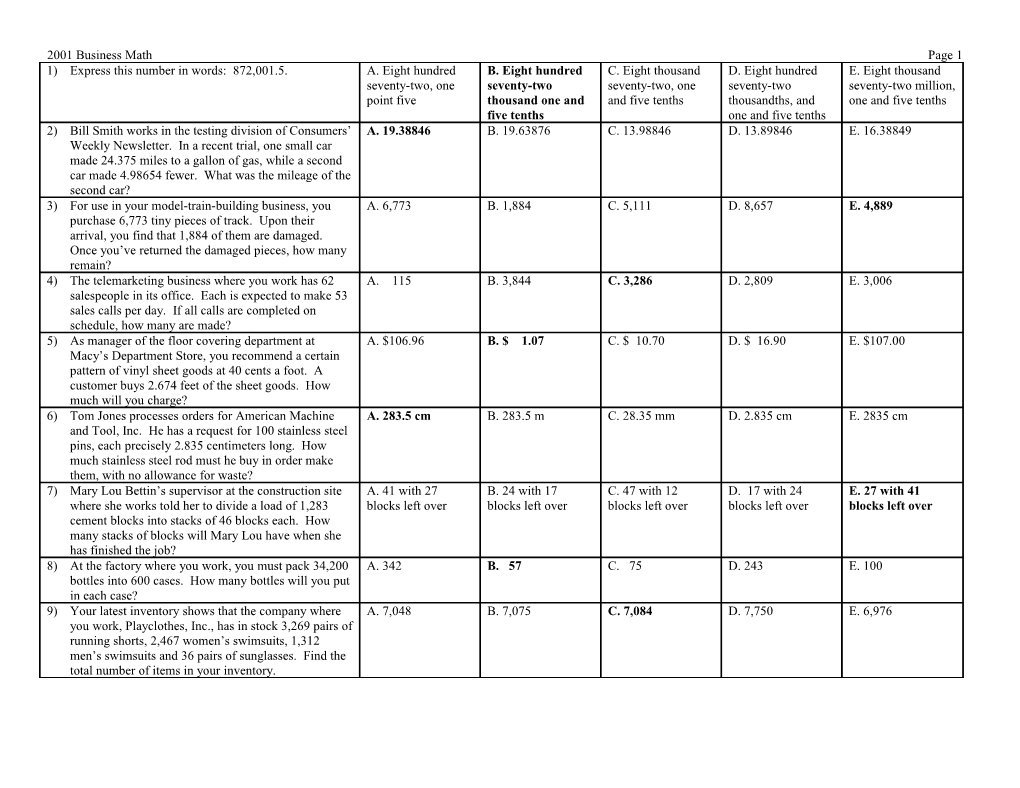 2001 Business Math Page 2