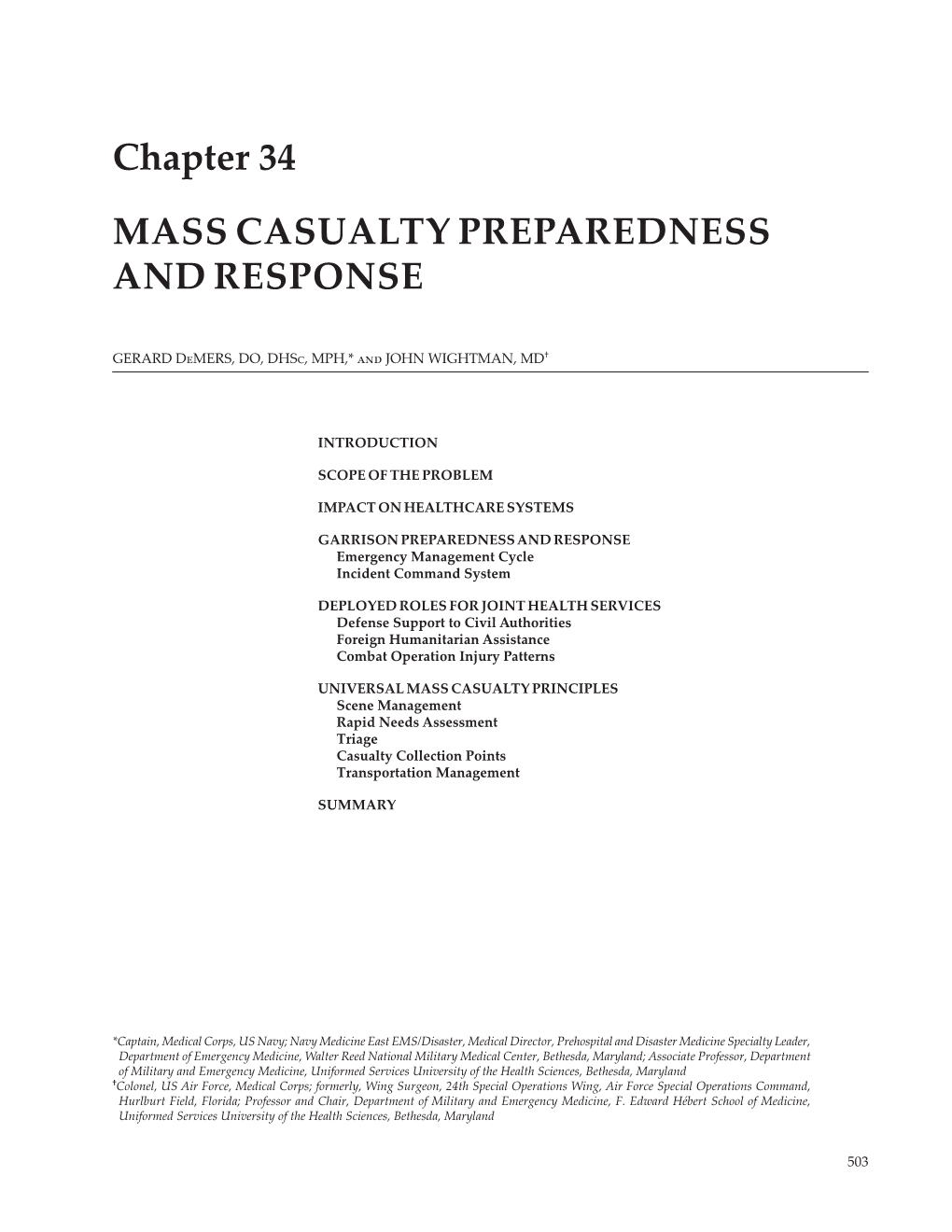 Chapter 34 MASS CASUALTY PREPAREDNESS and RESPONSE