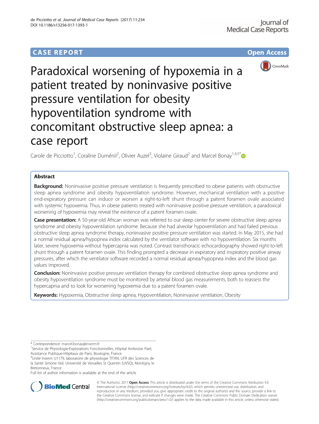 Paradoxical Worsening of Hypoxemia in a Patient Treated by Noninvasive Positive Pressure Ventilation for Obesity Hypoventilation