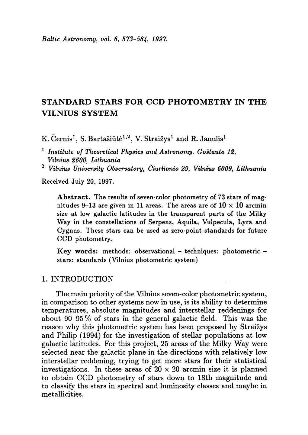 Standard Stars for Ccd Photometry in the Vilnius System