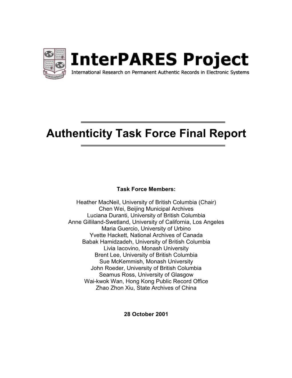 Authenticity Task Force Final Report