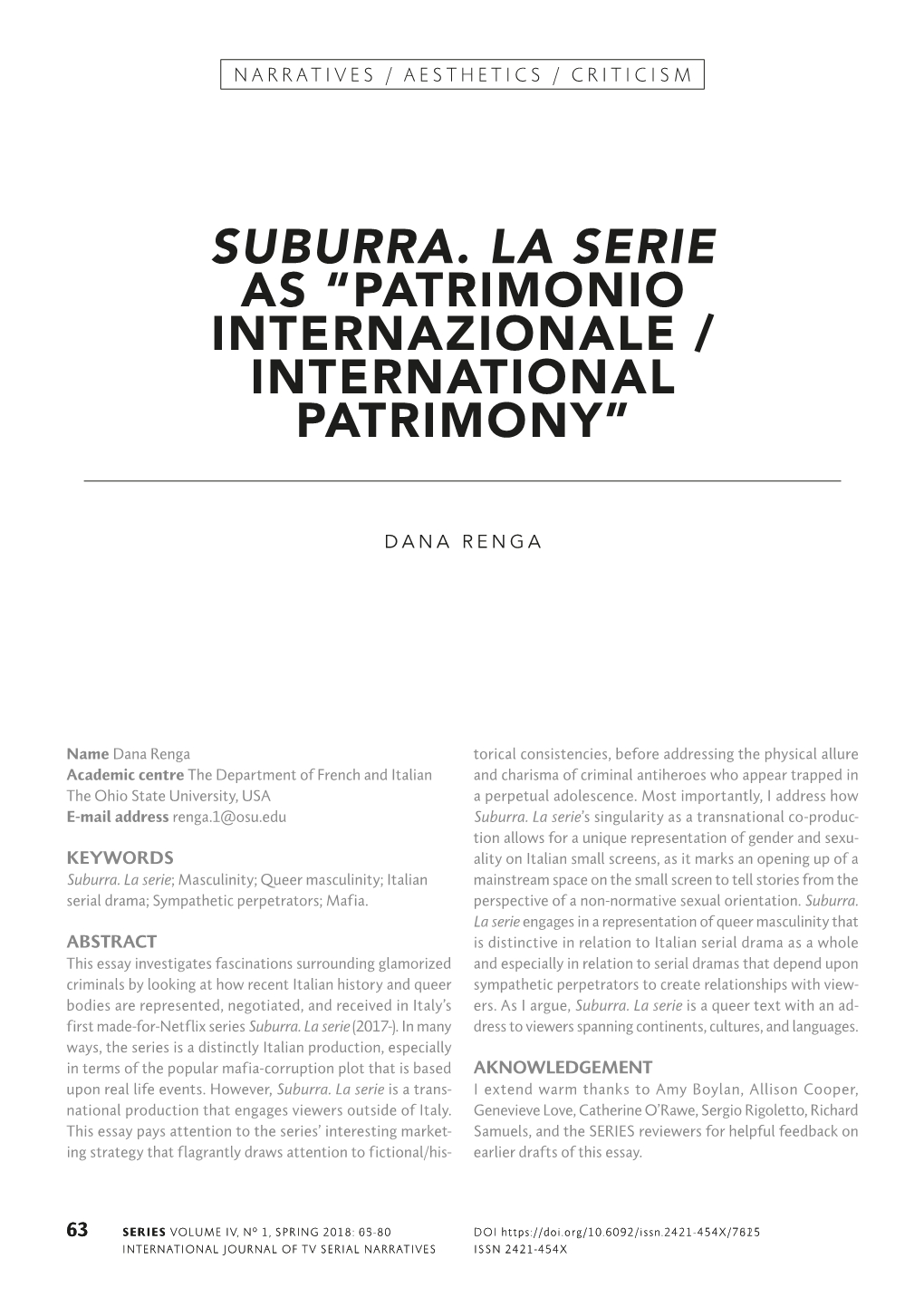 Suburra. La Serie As “Patrimonio Internazionale / International Patrimony”