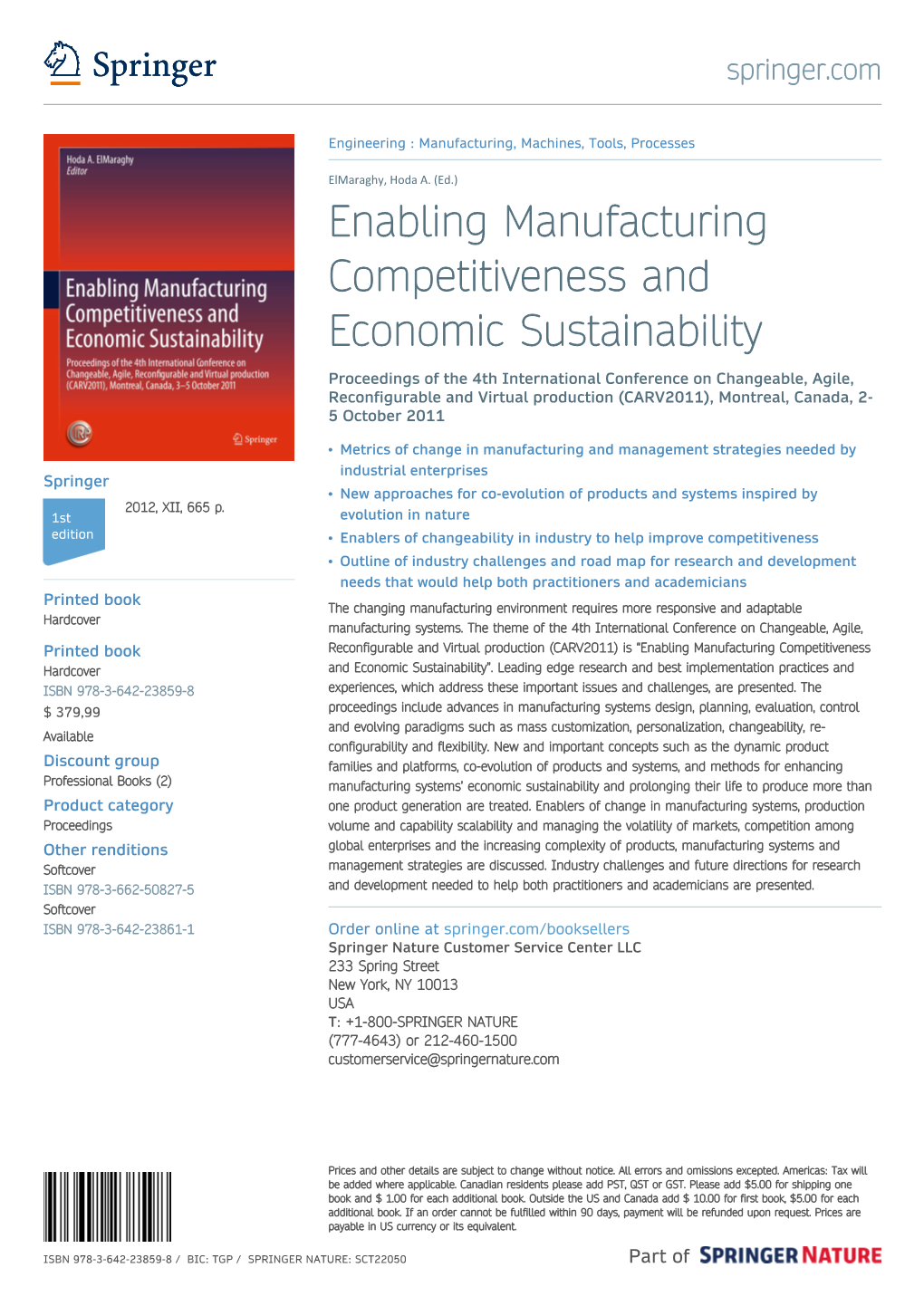 Enabling Manufacturing Competitiveness and Economic Sustainability