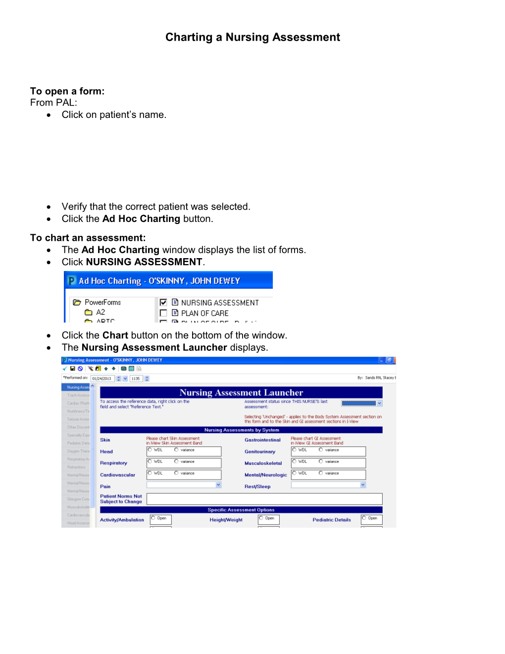 Charting a Nursing Assessment