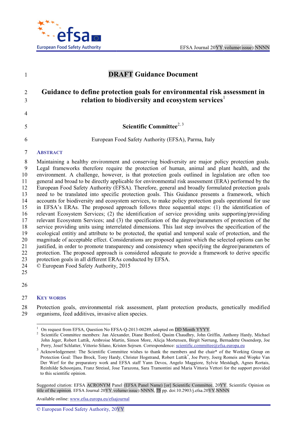 Guidance to Define Protection Goals for Environmental Risk Assessment in 1 3 Relation to Biodiversity and Ecosystem Services