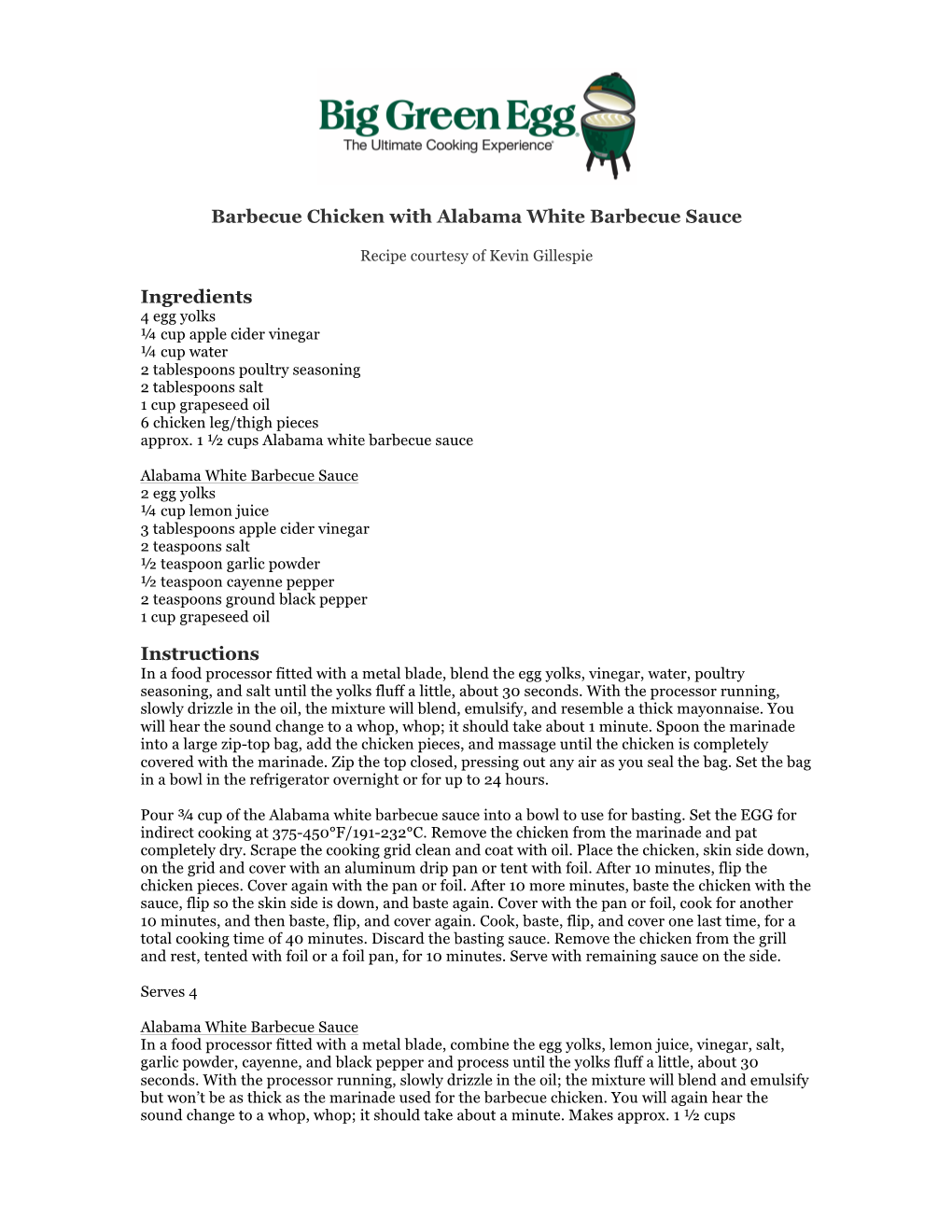 Barbecue Chicken with Alabama White Barbecue Sauce Ingredients Instructions