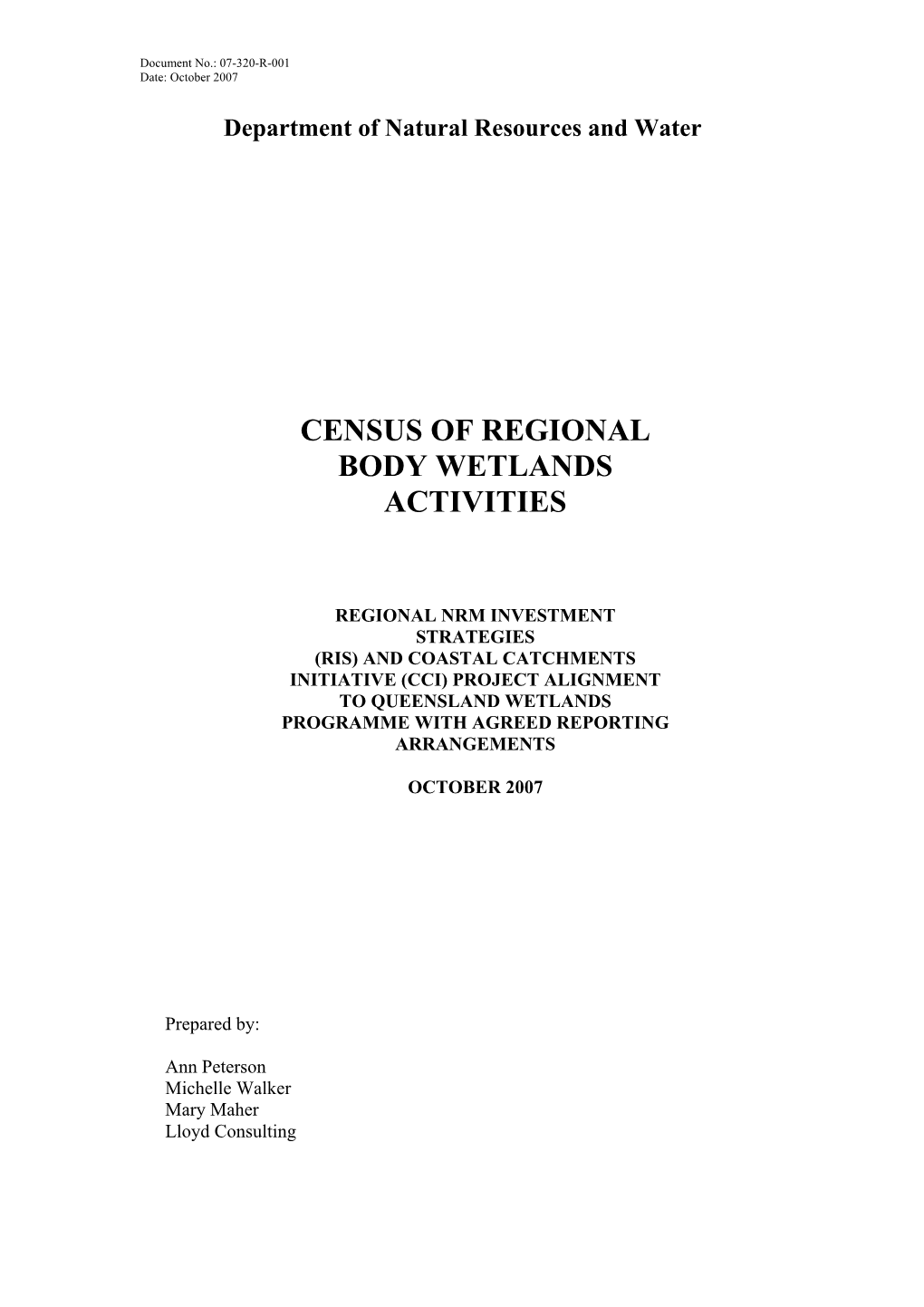 Census of Regional Body Wetlands Activities)