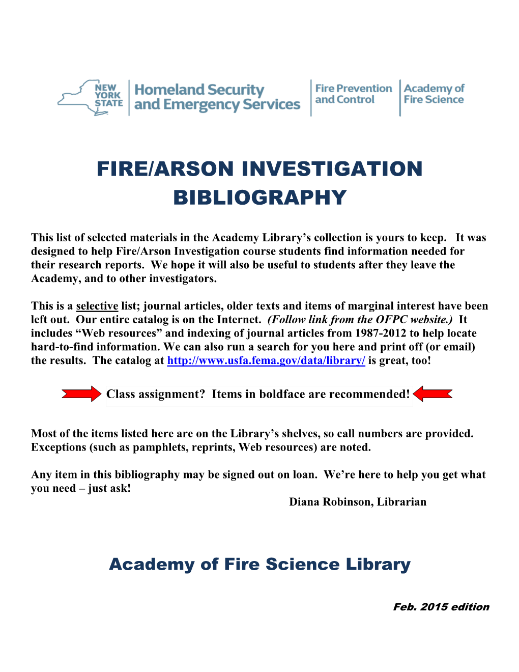 Fire/Arson Investigation Bibliography