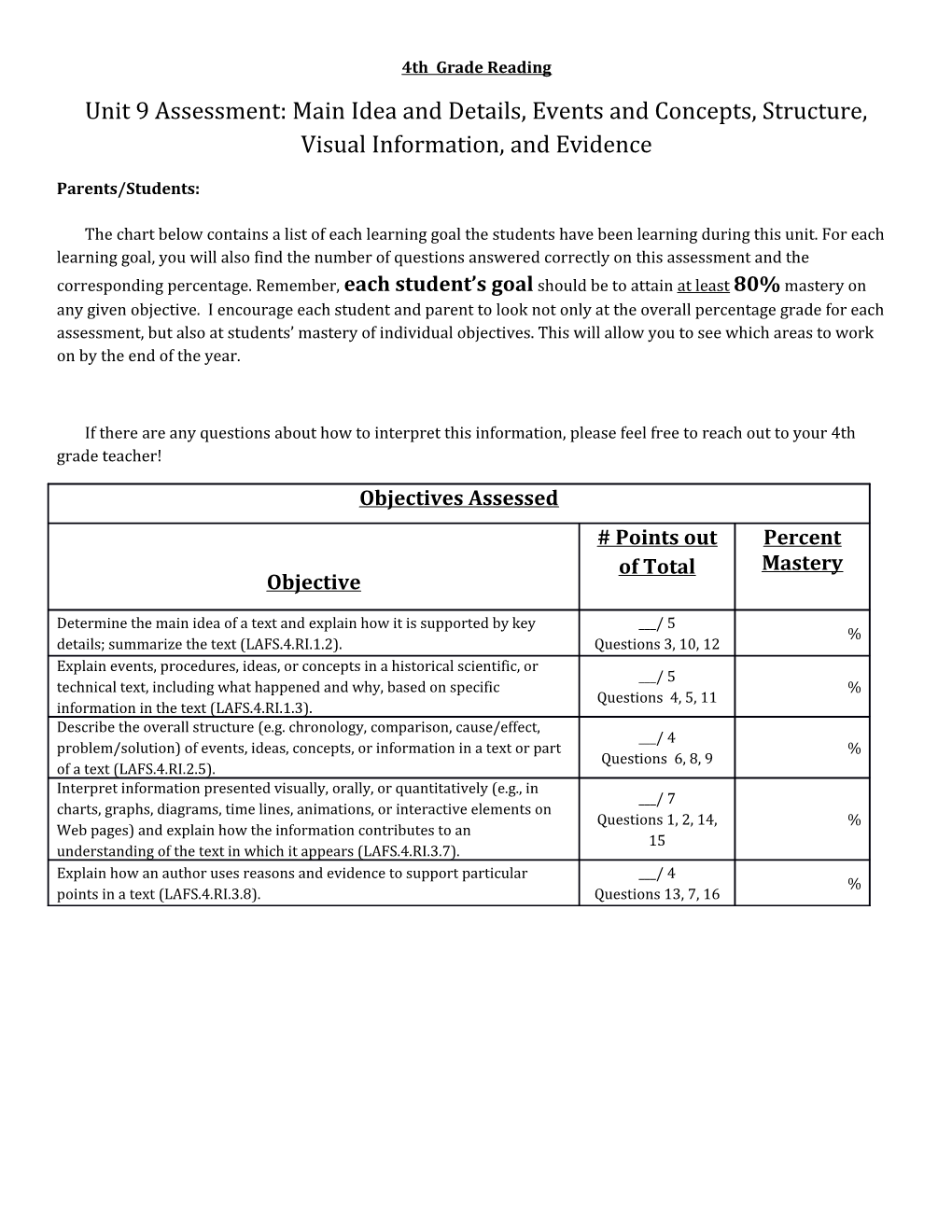 4Th Grade Reading