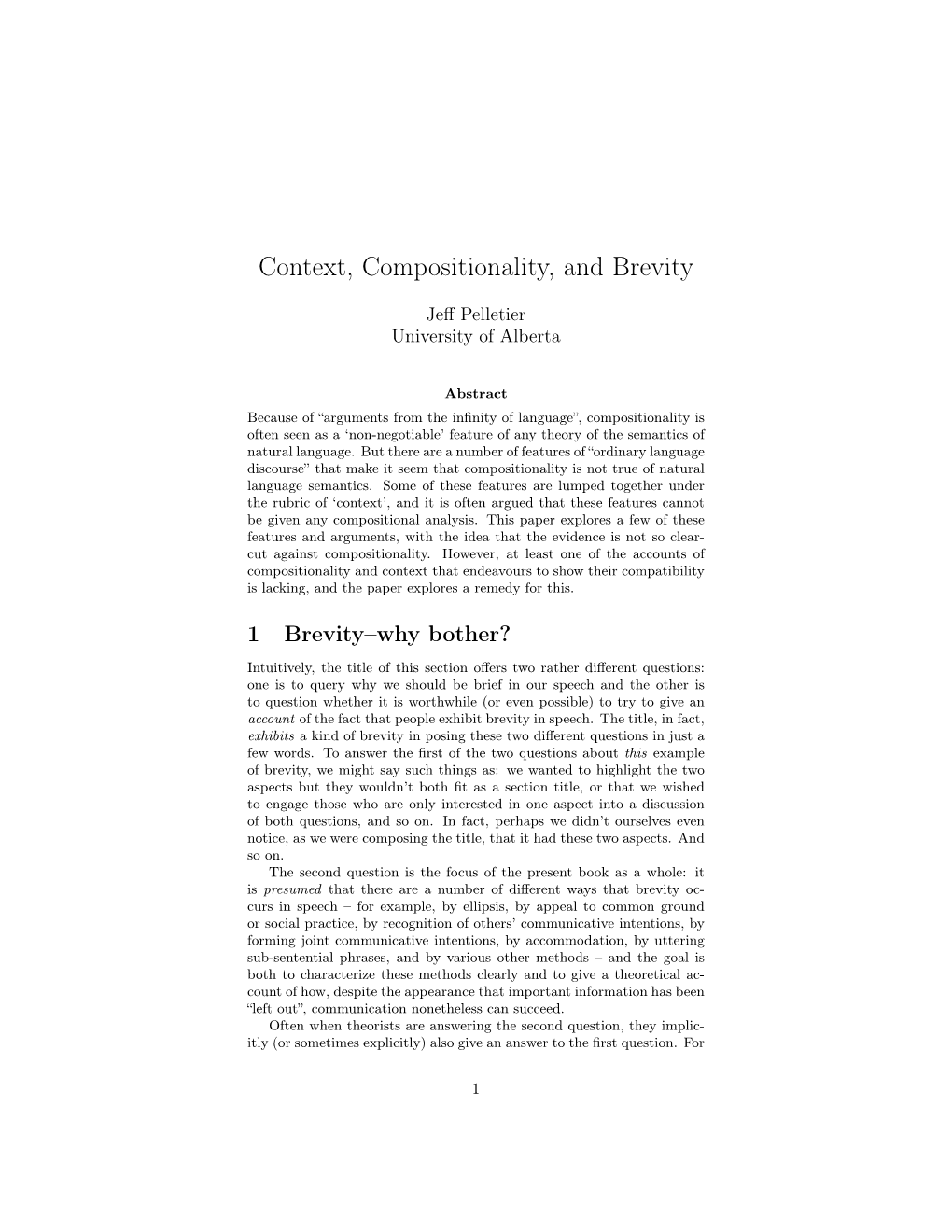 Context, Compositionality, and Brevity