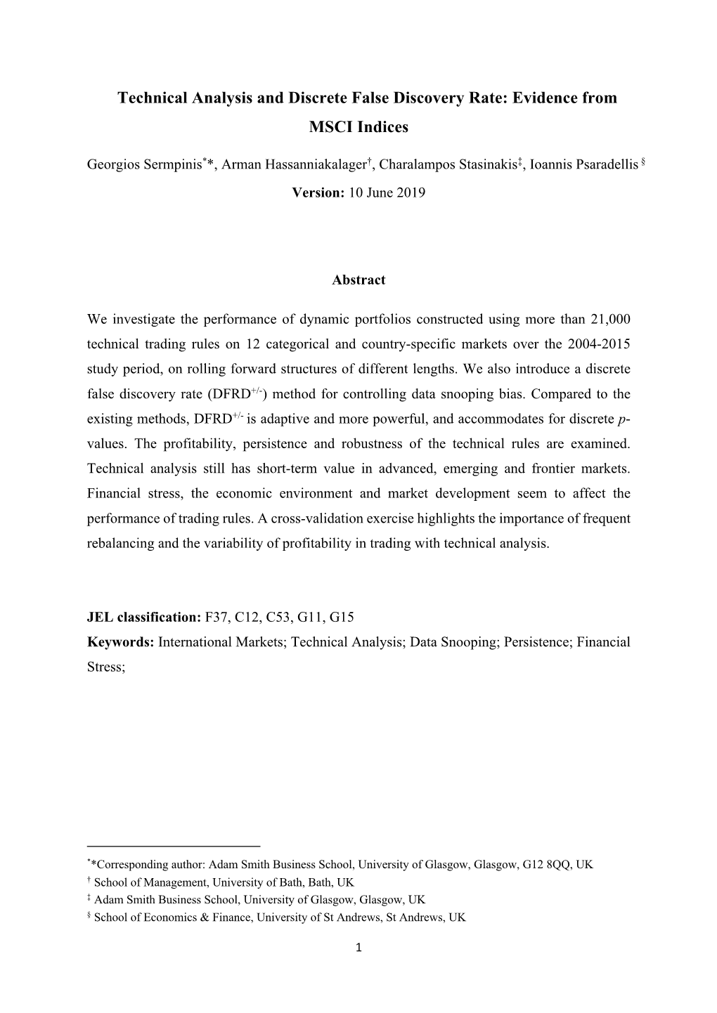 Technical Analysis and Discrete False Discovery Rate: Evidence from MSCI Indices