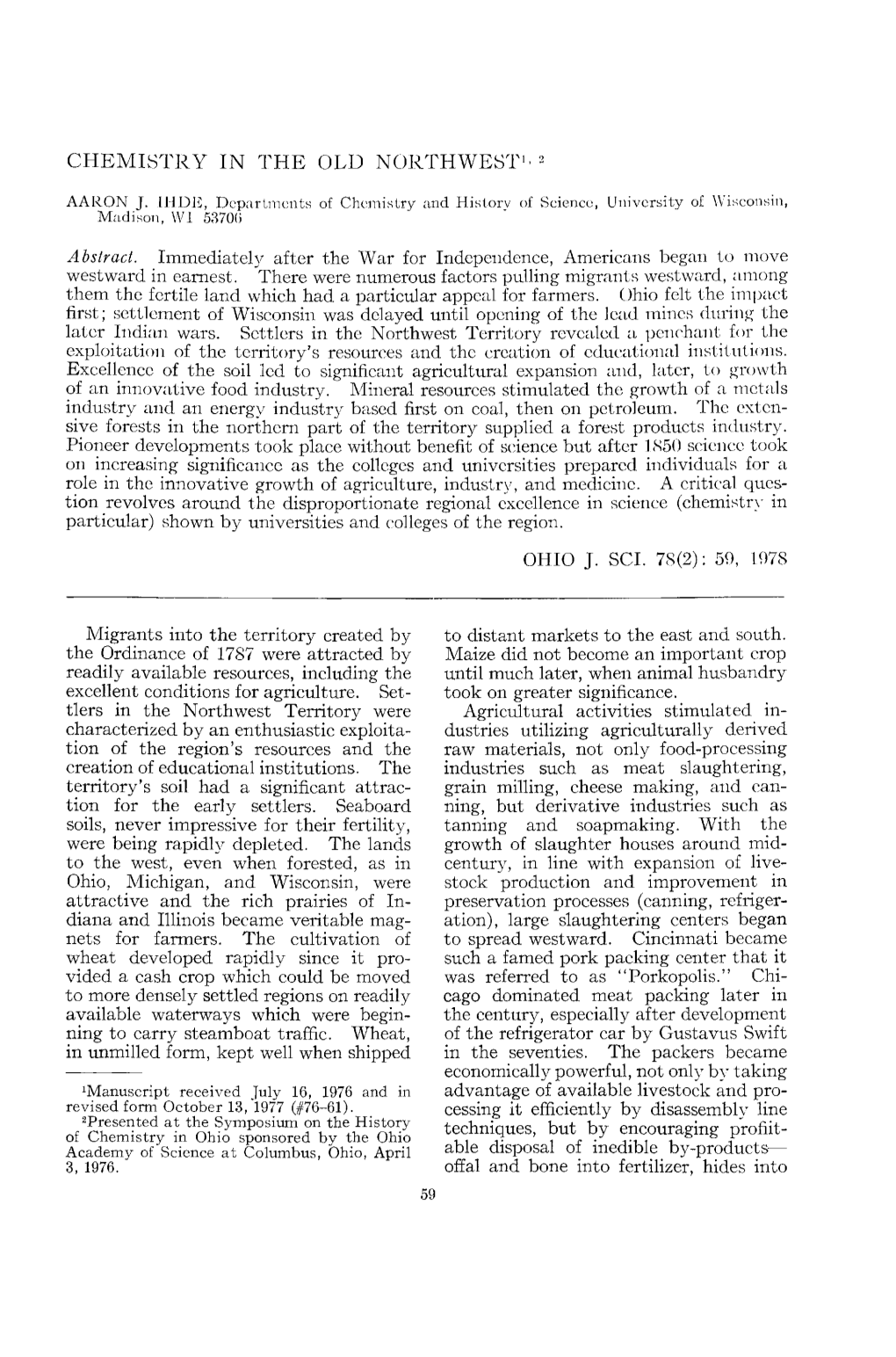 Chemistry in the Old Northwest12