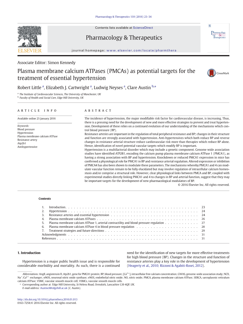 Plasma Membrane Calcium Atpases (Pmcas) As Potential Targets for the Treatment of Essential Hypertension