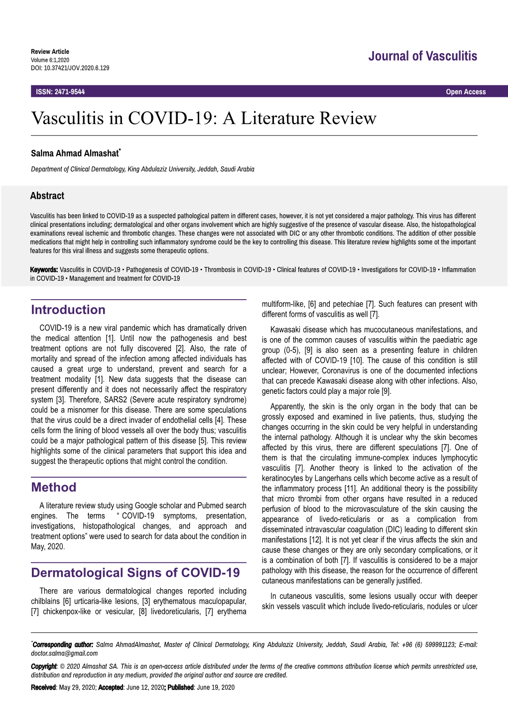 Vasculitis in COVID-19: a Literature Review