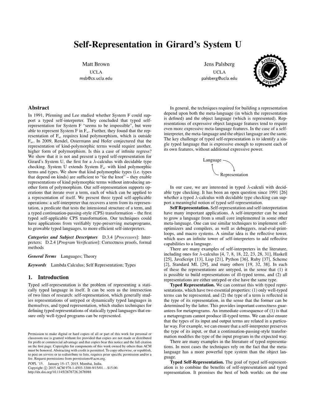 Self-Representation in Girard's System U