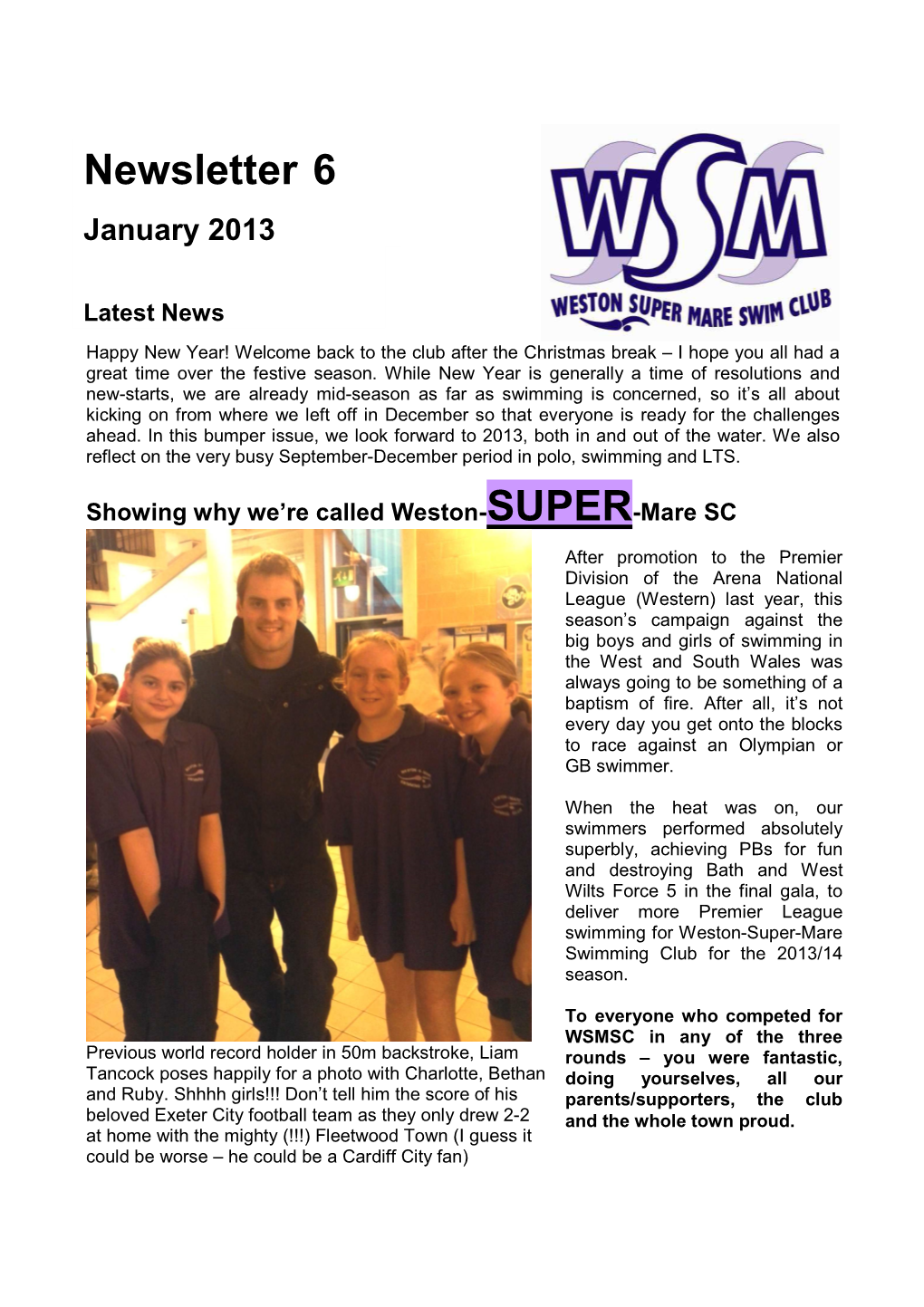 Newsletter 6 January 2013