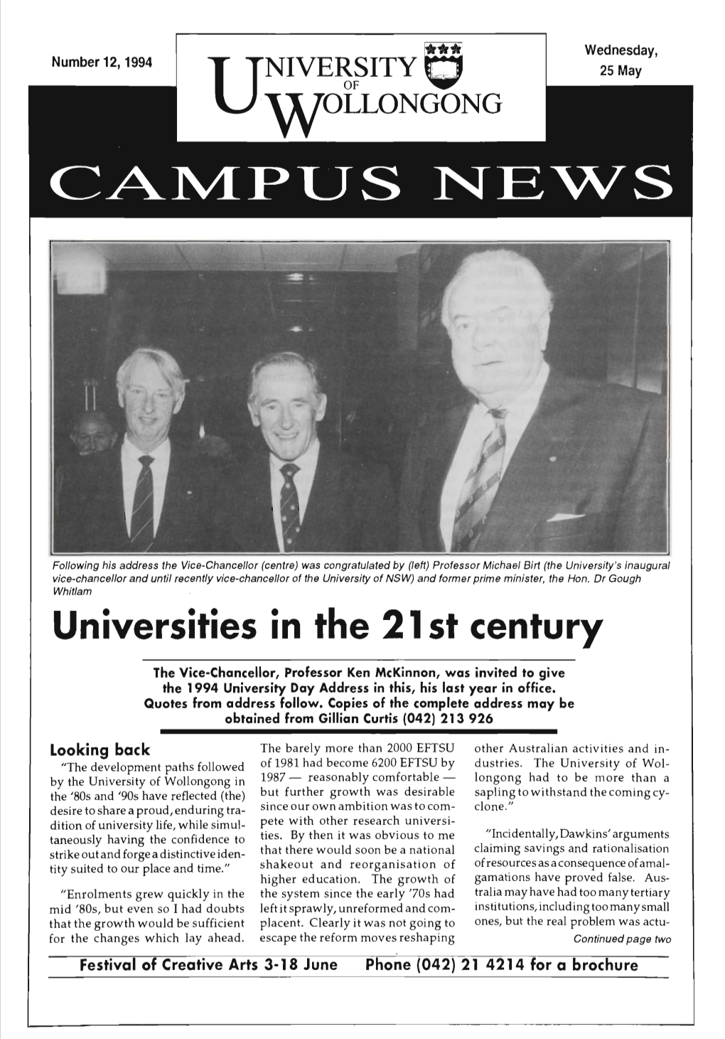 University of Wollongong Campus News 25 May 1994
