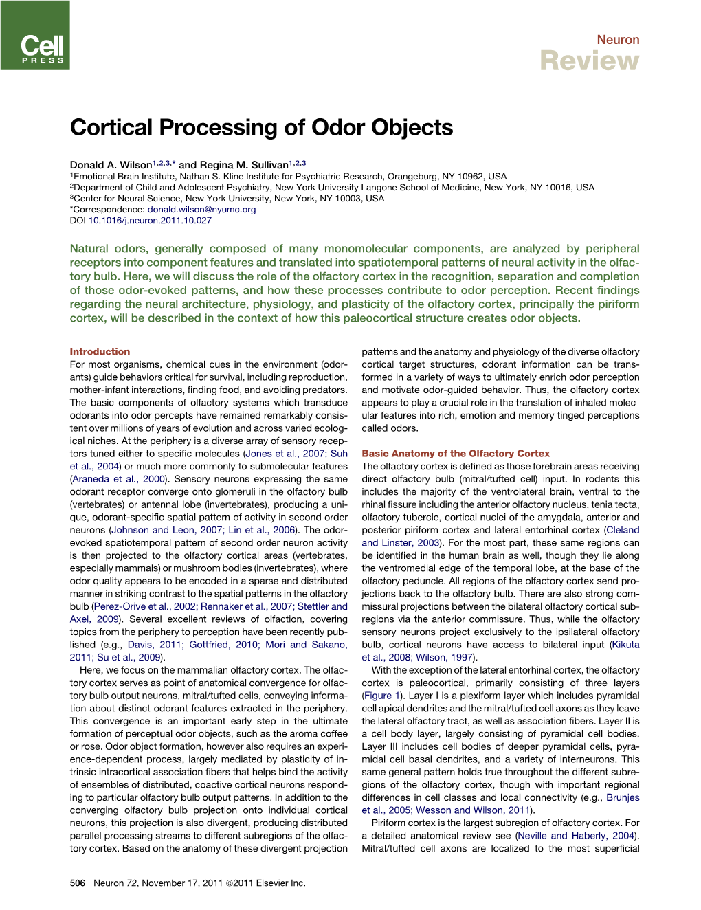 Cortical Processing of Odor Objects