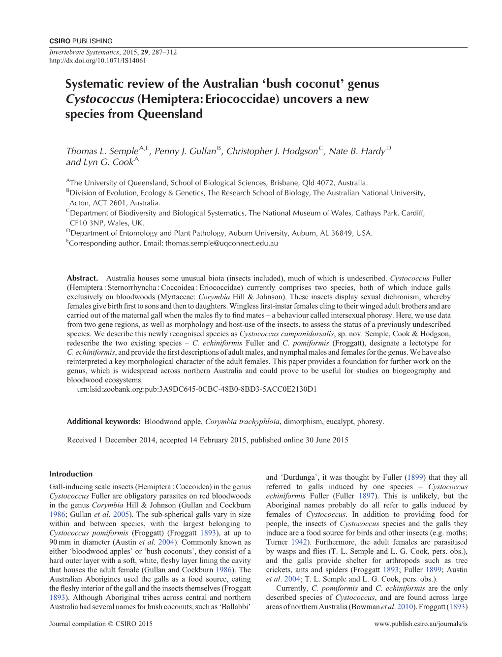 Systematic Review of the Australian 'Bush Coconut' Genus Cystococcus