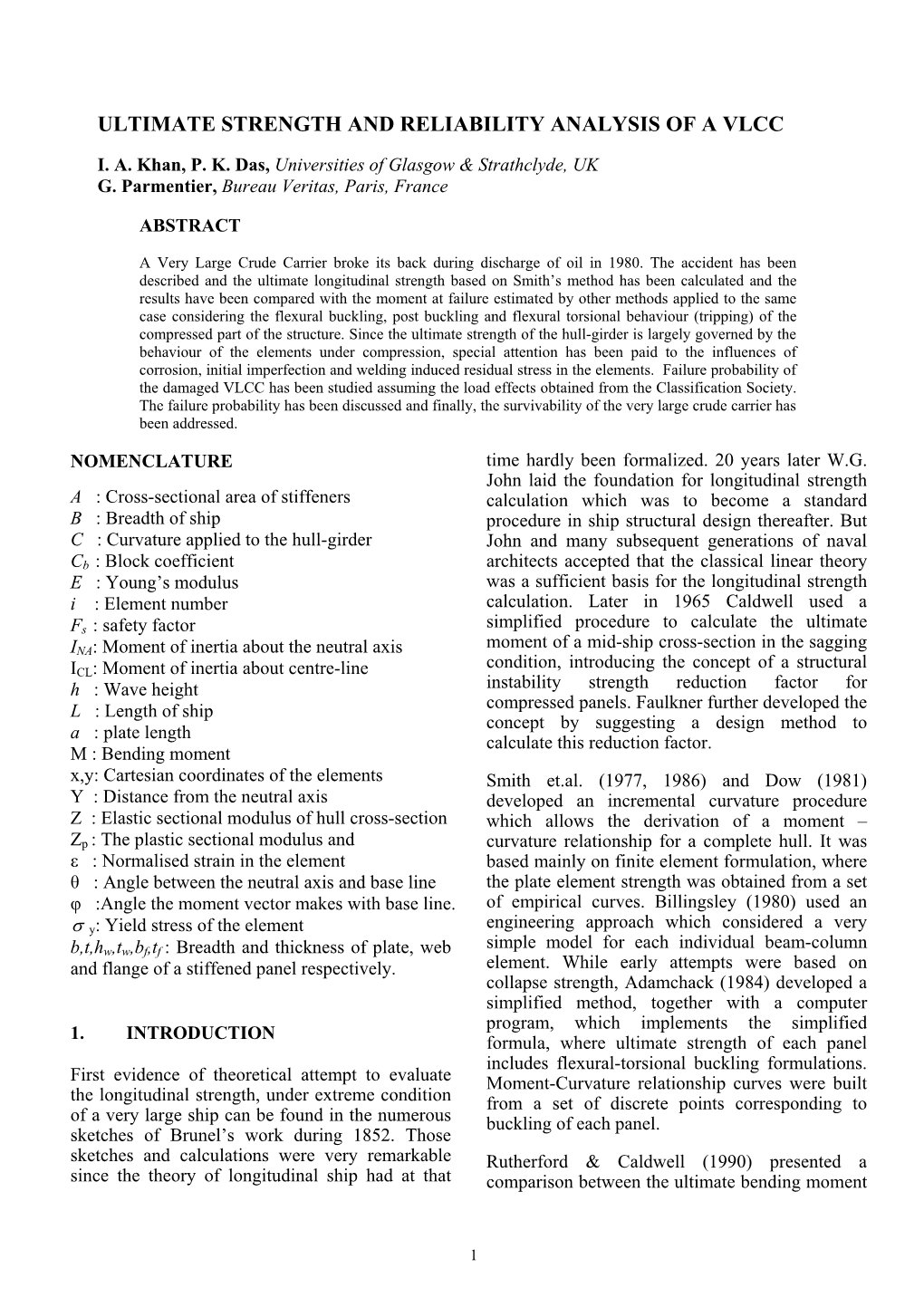 Ultimate Strength and Reliability Analysis of a Vlcc