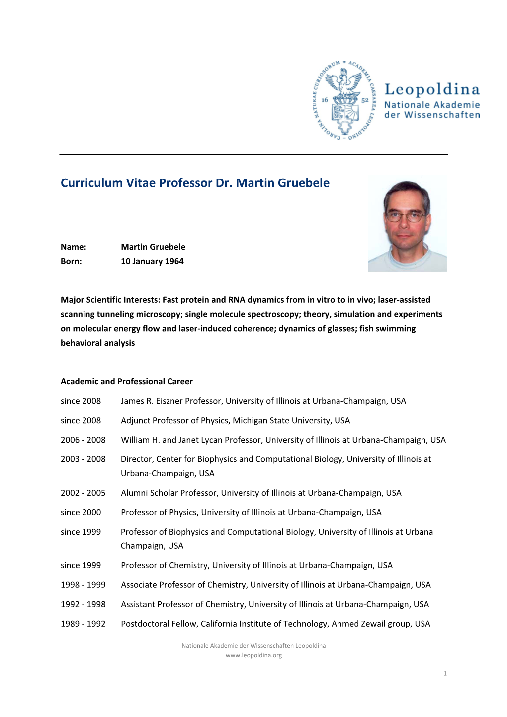 Curriculum Vitae Professor Dr. Martin Gruebele