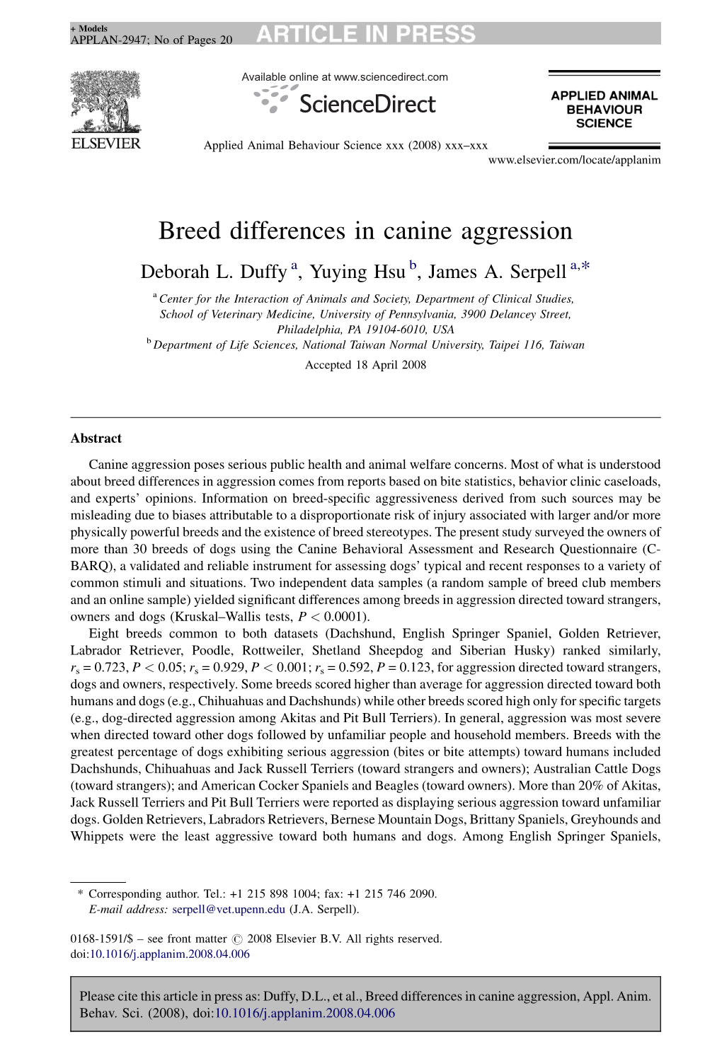 Breed Differences in Canine Aggression Deborah L