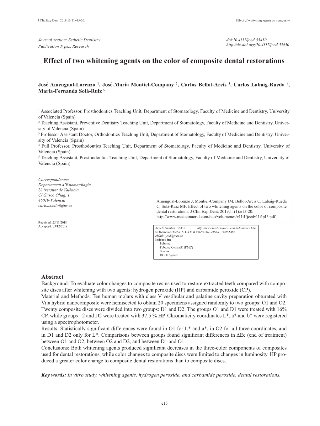 Effect of Two Whitening Agents on the Color of Composite Dental Restorations