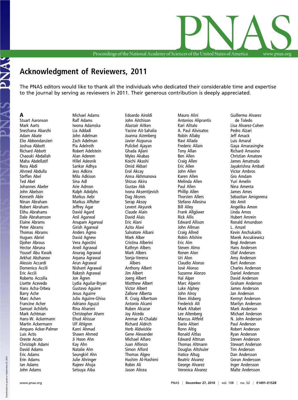 Pnas Acknowledgement