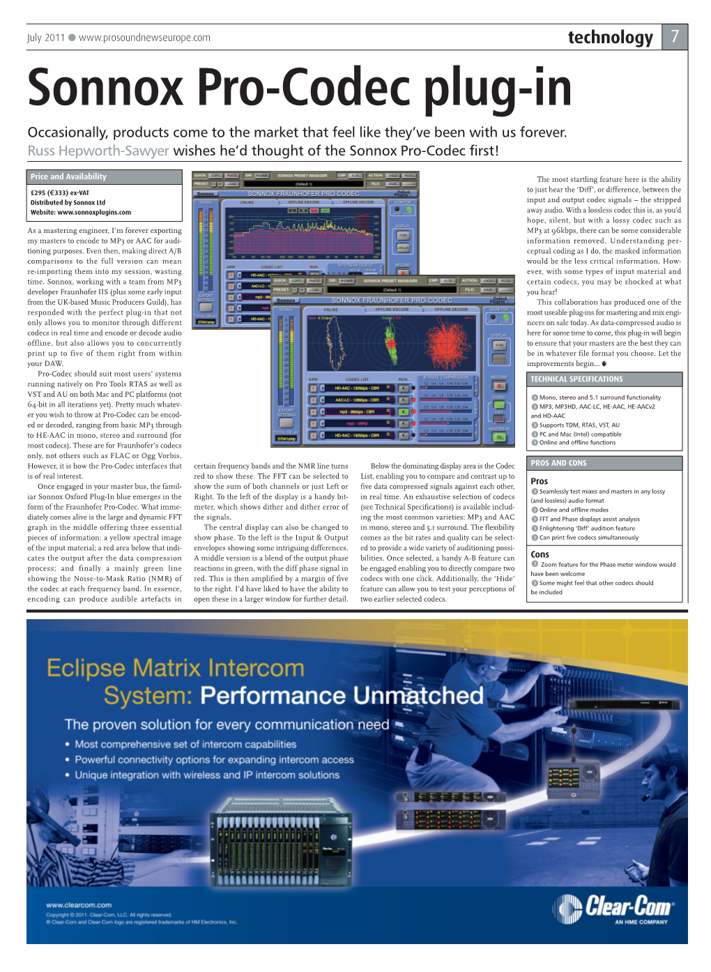 Sonnox Pro-Codec Plug-In Occasionally, Products Come to the Market That Feel Like They’Ve Been with Us Forever