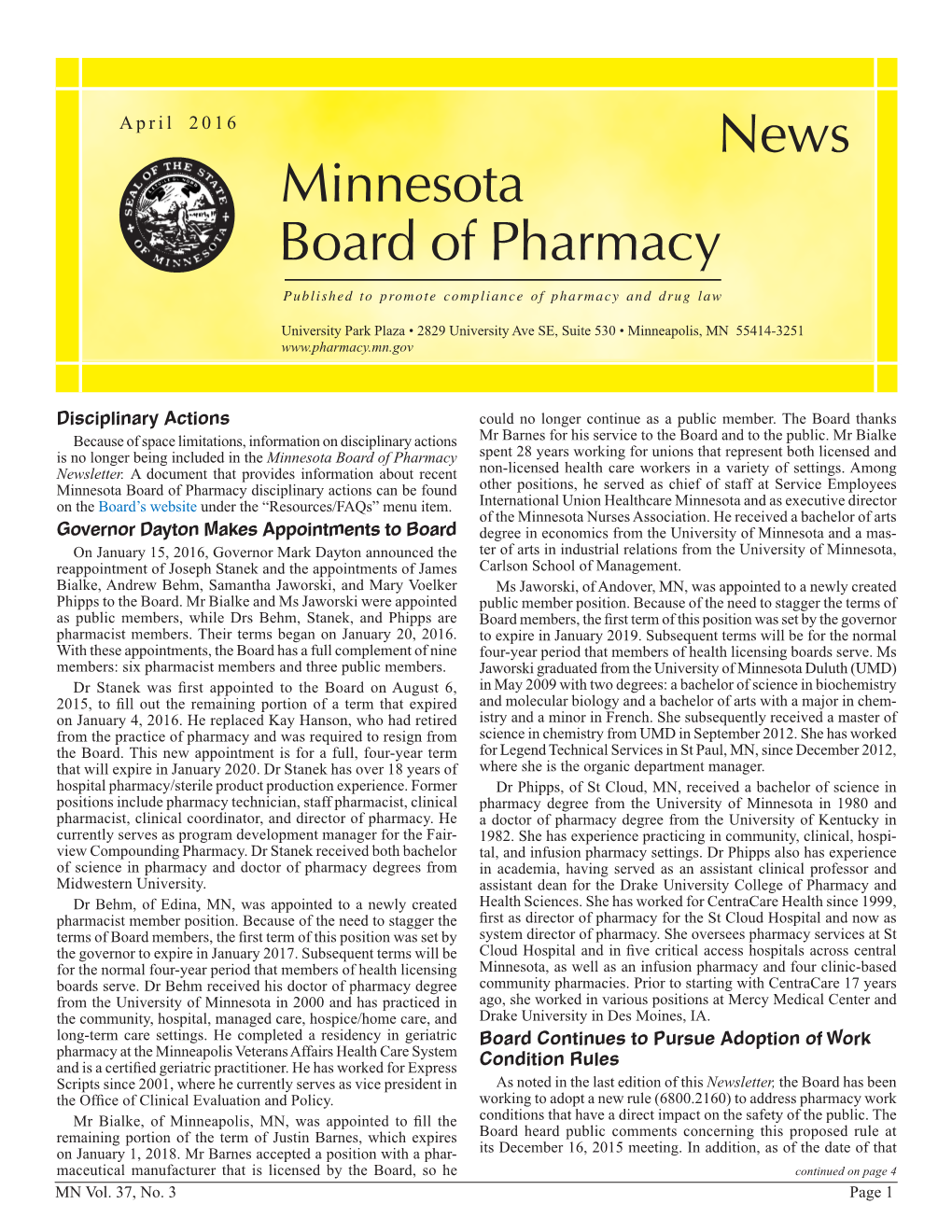 News Minnesota Board of Pharmacy