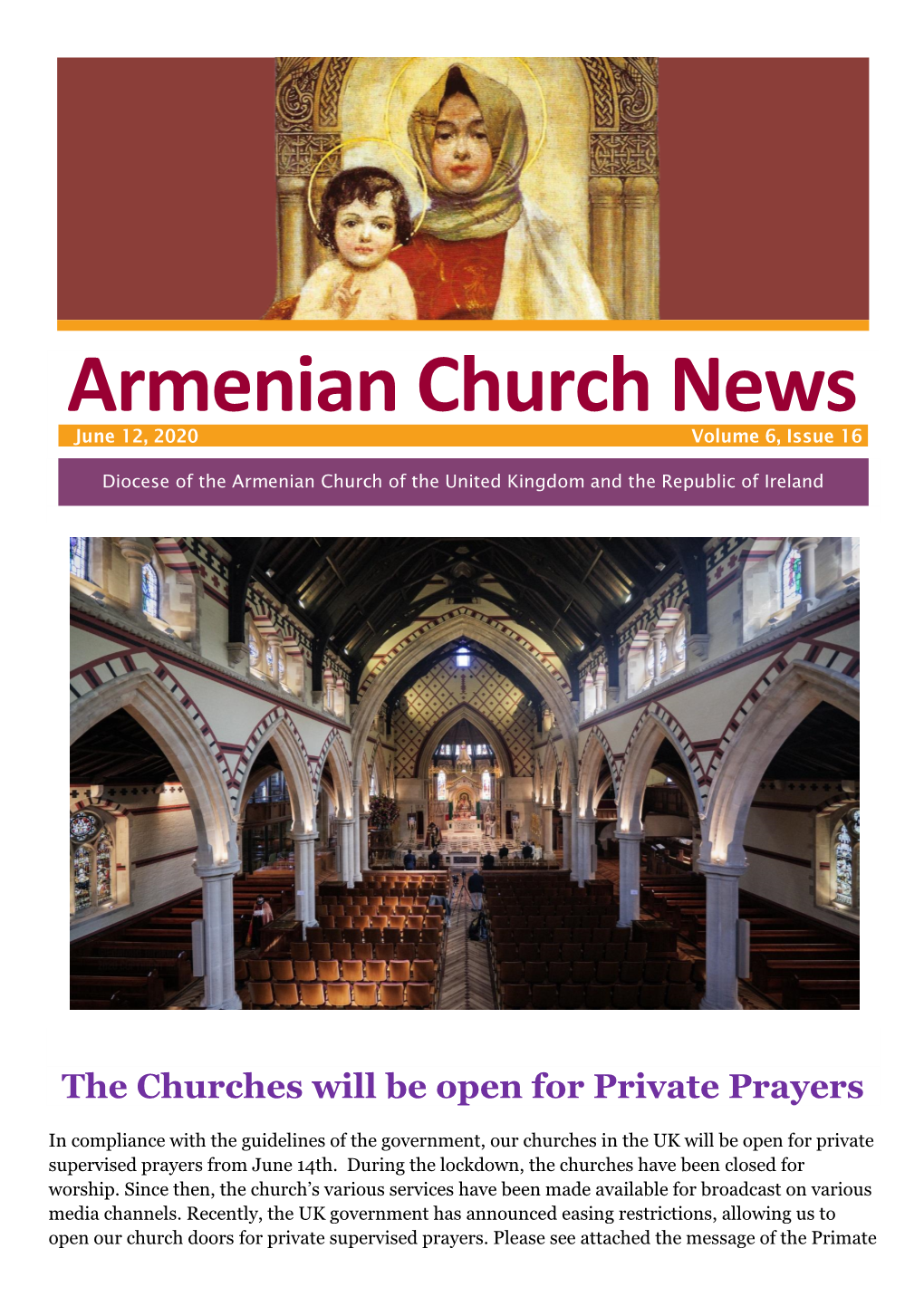 Armenian Church News June 12, 2020 Volume 6, Issue 16