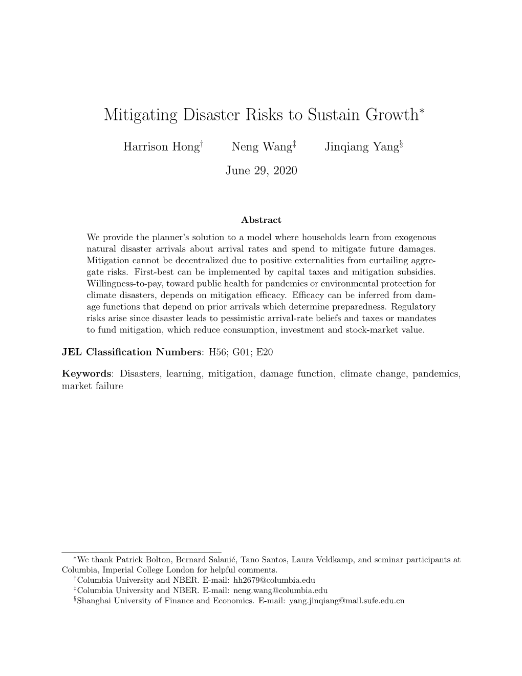 Mitigating Disaster Risks to Sustain Growth∗