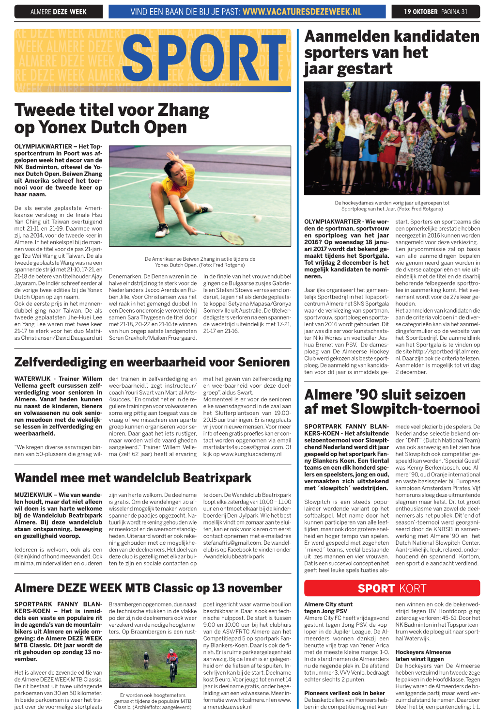 Tweede Titel Voor Zhang Op Yonex Dutch Open